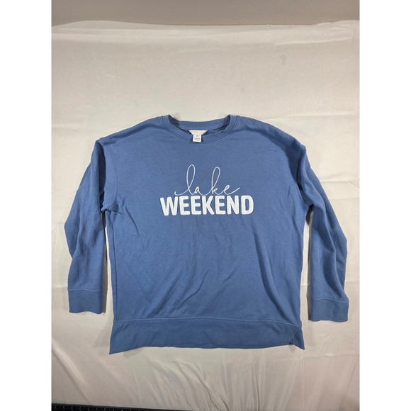 Shiraleah Tops - Shiraleah Chicago Lake Weekend Blue Chenille Embroidered Sweatshirt XL